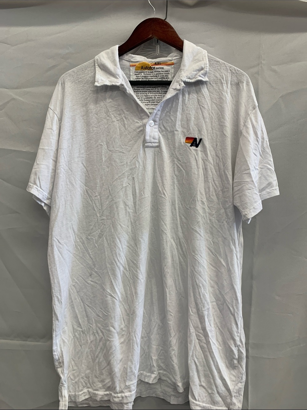 Aviator Nation White Polo with Small Multicolor Logo